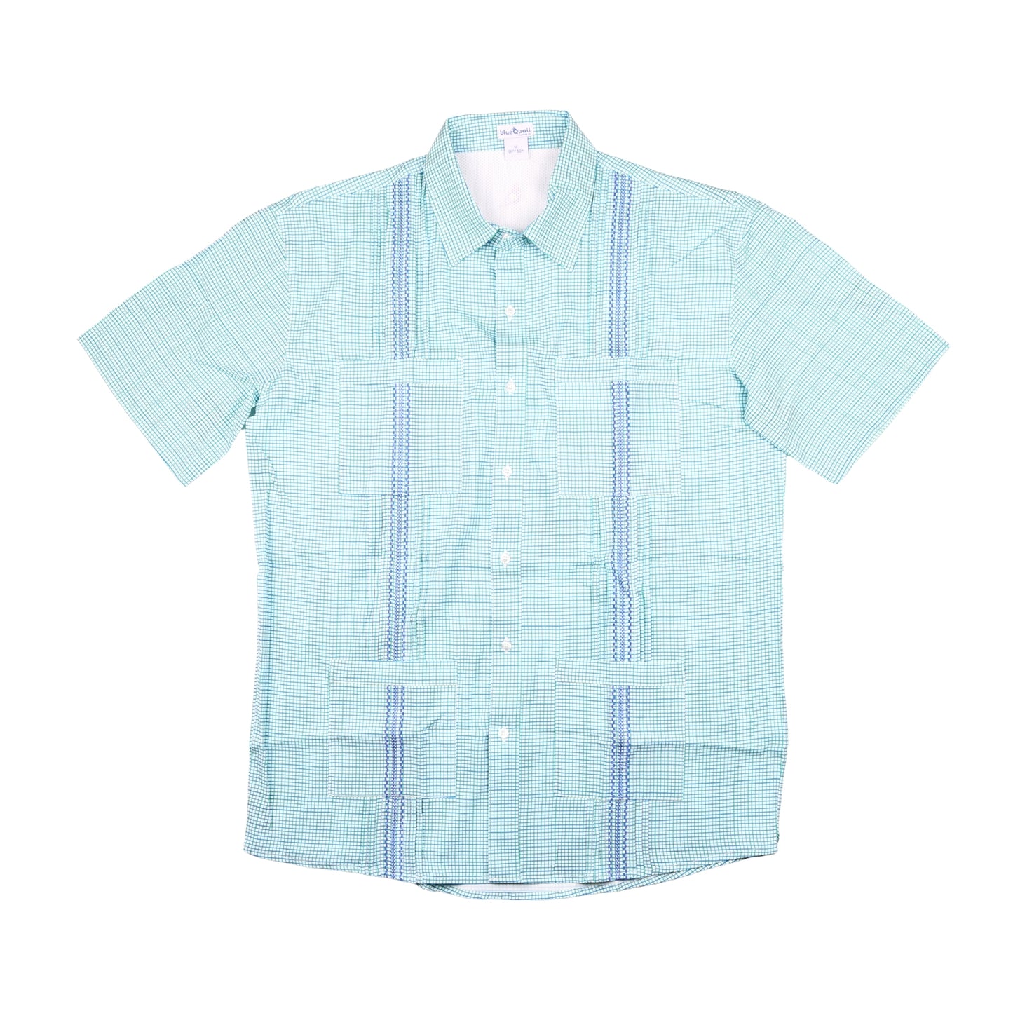 Men’s - Guayabera - Navy/Jade Check Short Sleeve Shirt