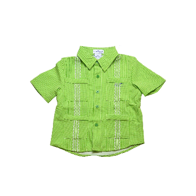 Guayabera - Aloe Green & White Gingham Short Sleeve Shirt