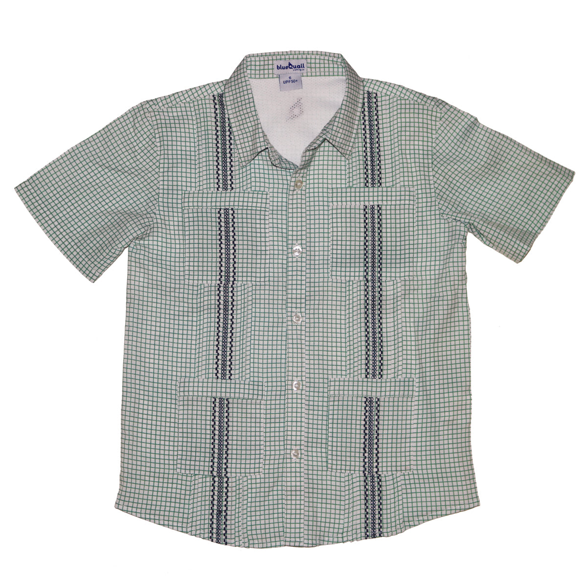 Guayabera - Sage Green & Navy Short Sleeve Shirt