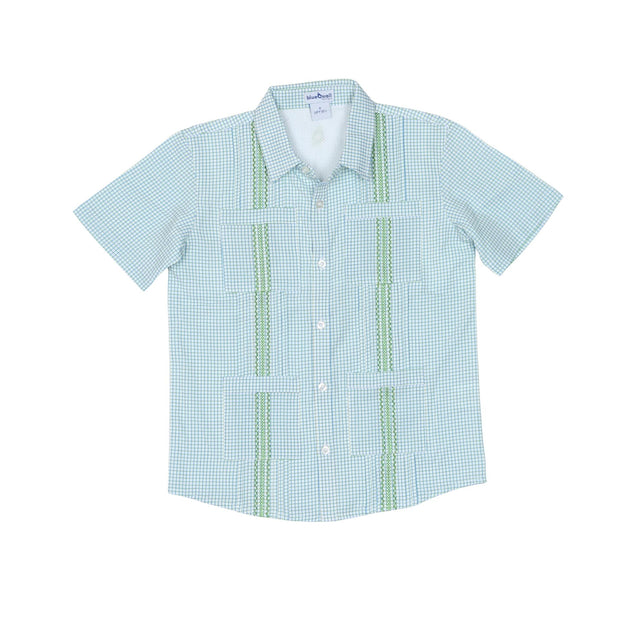 Guayabera - Light Blue/Light Green Check Short Sleeve Shirt